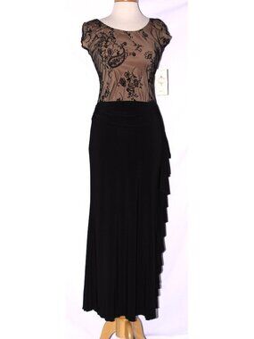 Dollar Fashion 3677 Stretch Jersey & Lace Gown-Size 2X-TAUPE & BLACK-NWT